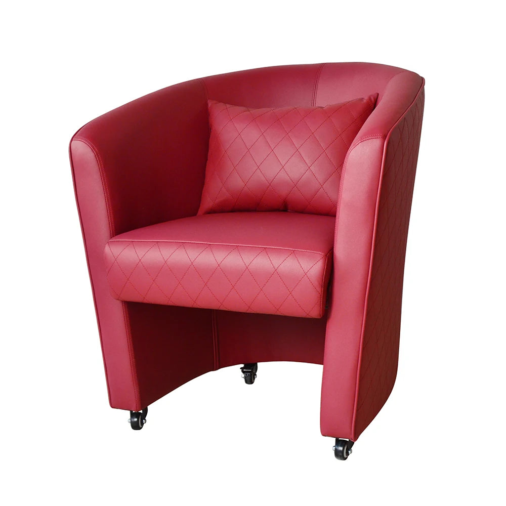 Red Living Room Sofas Modern Leather Arm Sofa Chair Living Room Movable Leisure Chair with Wheels