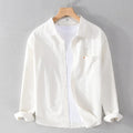 RNSHANGER Trendy Men's Embroidered 100% Cotton Autumn Breathable Casual Long Sleeve Solid Color Shirt Simple Design 5 Colors