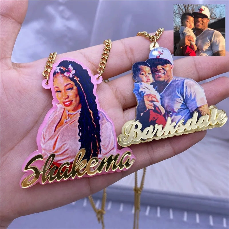 MOQ 1pcs Fashion Cute  Cartoon Pattern Stainless Steel Necklace Acrylic Customized Letter Name Necklace Personalised