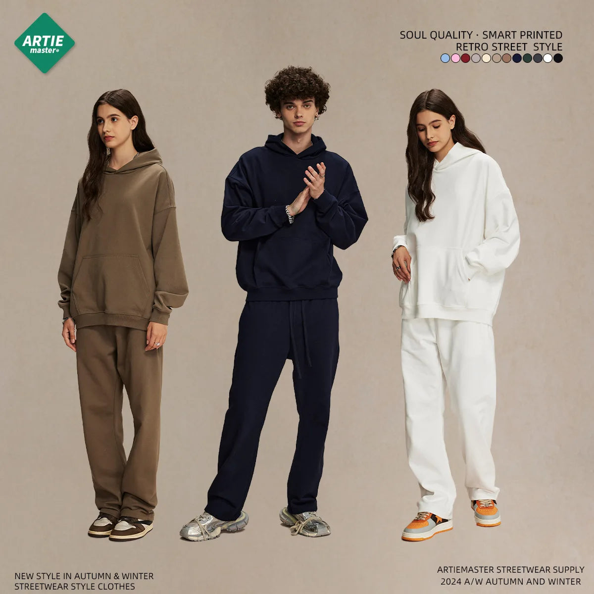 2024 New Arrivals Couple Fashion Artiemaster Solid Color Unisex Heavyweight 430gsm Classic High Street Oversized Blank Hoodies