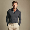 Men's Striped Breathable Cotton-Blend for Polo Sweater Full Sleeve Summer Knitwear with Anti-Shrink Feature