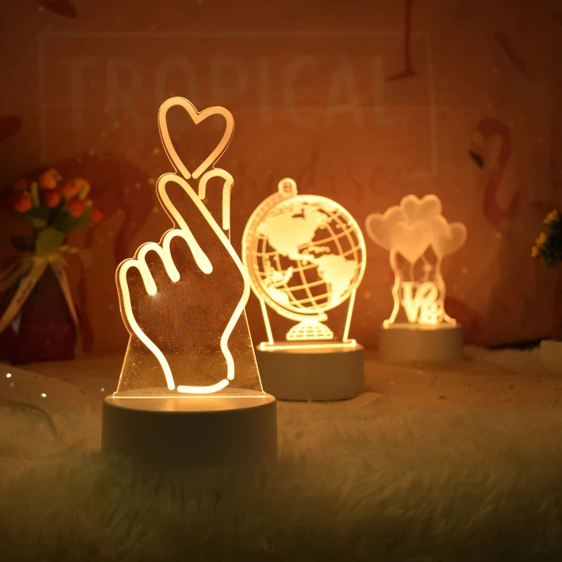 Teen Girls LED Night Light Set Acrylic Animal Pattern Personalized Valentine's Day Diwali Gifts for Wedding Chinese Home Decor MegaBDM