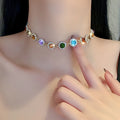 2025 NEW Geometric Colorful Crystal Choker Necklaces for Women Clavicle Chain Necklaces Jewelry