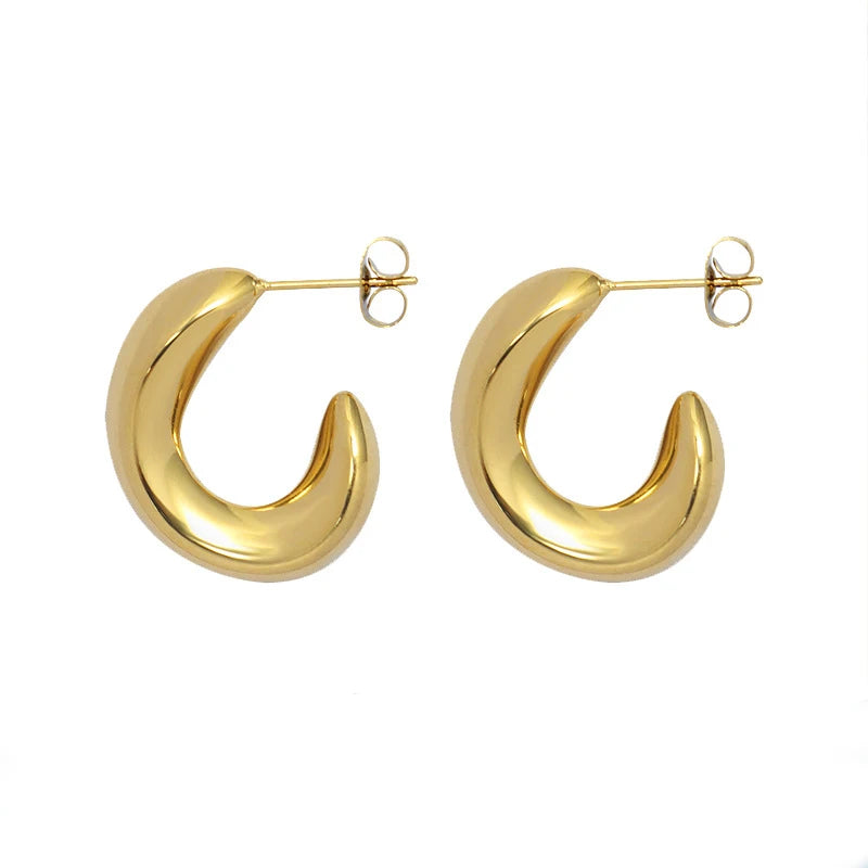 Tarnish Free Stainless Steel Semi Hoop Earrings 18K Gold Plated Irregular C Shape Stud Earring for Women