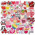 50Pcs Valentines Day Love You Pink Heart Cute Stickers for Girl Diy Notebook Schedule Bottle Laptop Decor Stickers
