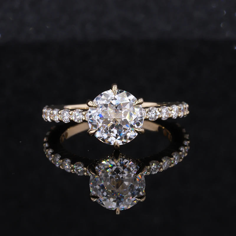 Single Rose Cutting Gold Color 6 Prong Rings Jewelry Moissanite Fashion Ring