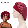 Customized Logo Hair Bonnets Wide Brim Solid Color Elastic Breathable Non-Slip Sleep Cap Wholesale Women Satin Hair Bonnet