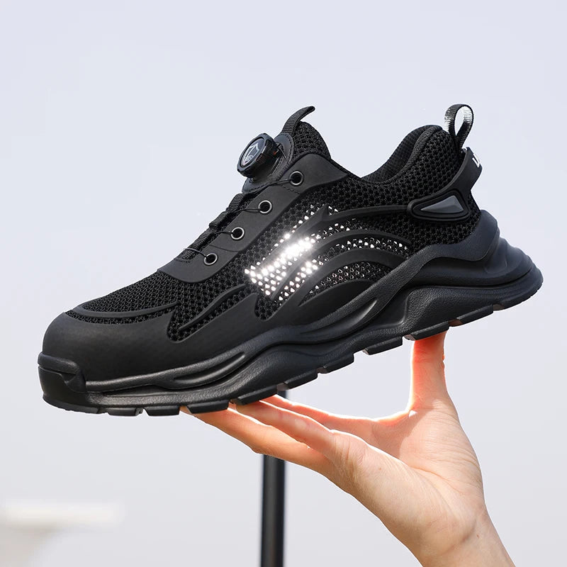 LAnoudun Men's Work Boots Breathable Summer KPU Anti-Smashing Anti-Piercing Smart Buckle Fashionable Safety Shoes for Winter