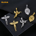 Custom Stainless Steel Gold Medallion Praying Angel St. Christopher Pendant Judah Lion Angel Wing Vintage Necklace for Men