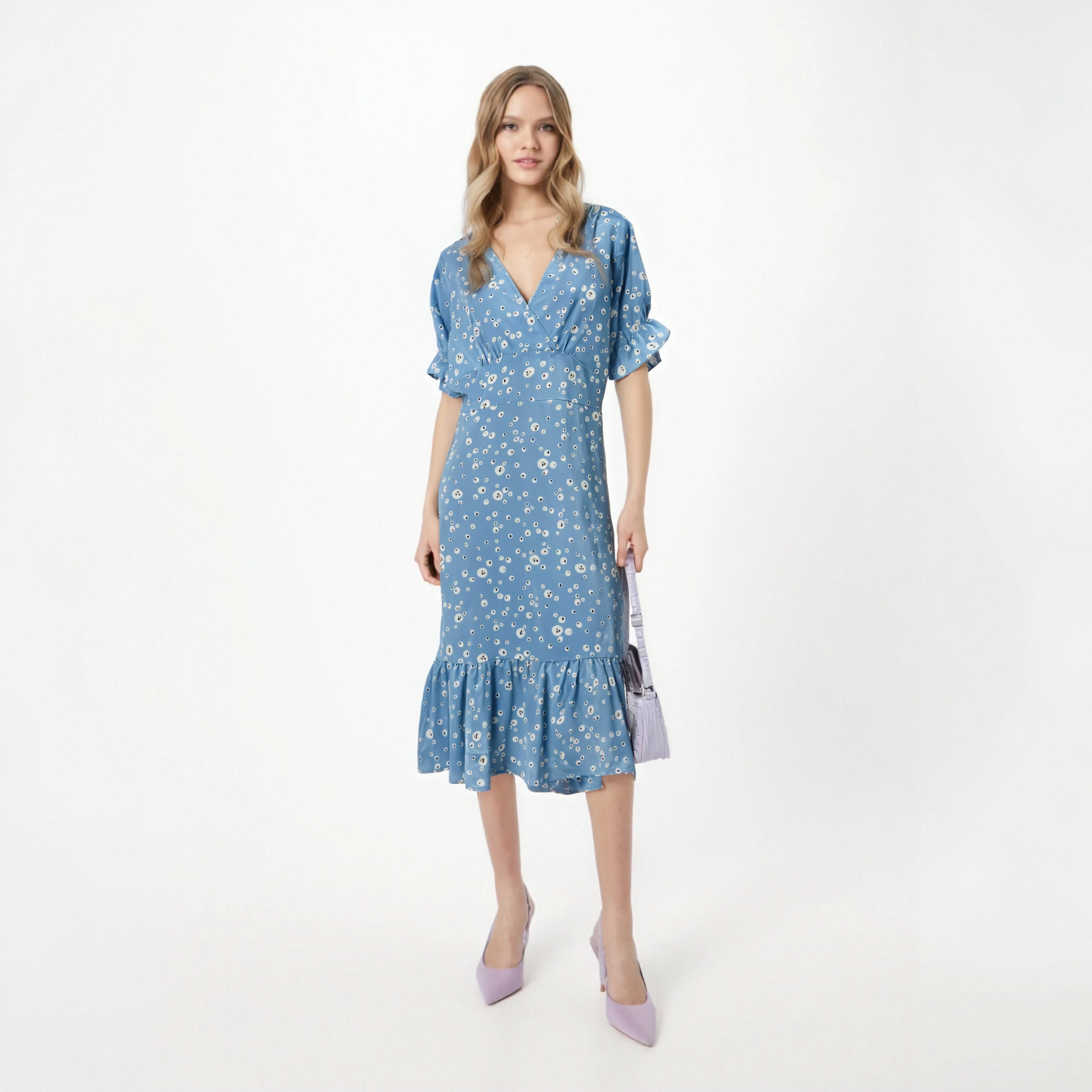 Sky Blue Printing Woman Tailor Dress Cute Maxi Dresses 2024 New Design Dress