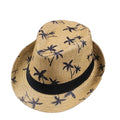 Cute Child Adult Palm Tree Paradise Print Fedora Hat Lightweight Summer Parenting Panama Paper Straw Hat MegaBDM