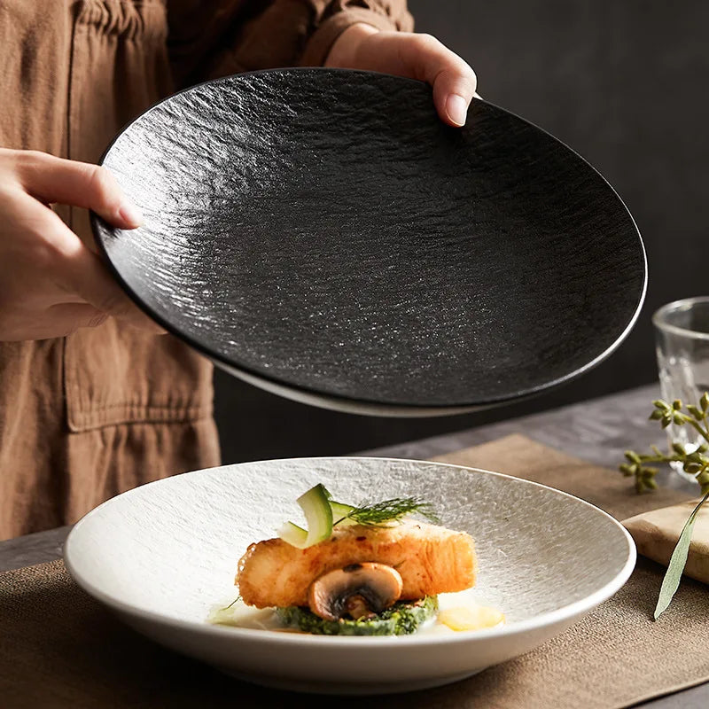 Japanese Round Ceramic Salad Bowl Steak Pasta Dinner Plate Sweet Dessert Sushi Fruit Party Restaurant Serving Tray Dinnerware