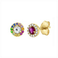 LOZRUNVE 925 Sterling Silver Cubic Zirconia Rainbow Emerald Blue Ruby Sapphire Halo Stud Earring 14k 18k Gold Jewelry