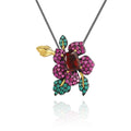 Abiding Natural Garnet Gemstone Gold Plated Brooch 925 Sterling Silver Flower Jewelry Pendant Necklace for Women