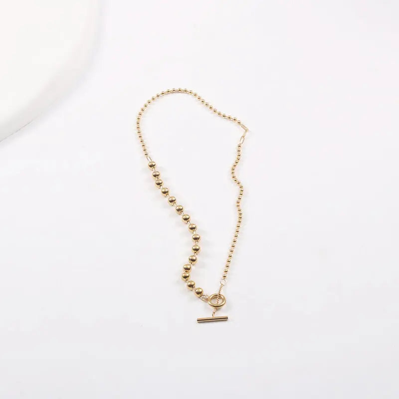 JOOLIM Ready to Ship High End 18k Gold Plated Stainless Steel Chic Beads Mixed Chain Toggle Necklace Fashion Jewelry
