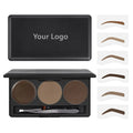 Private Label Eyebrow Pomade Gel Pressed Powder 3-Color Palette with Vegan Ingredients Eyebrow Stamps Brush and Tweezers