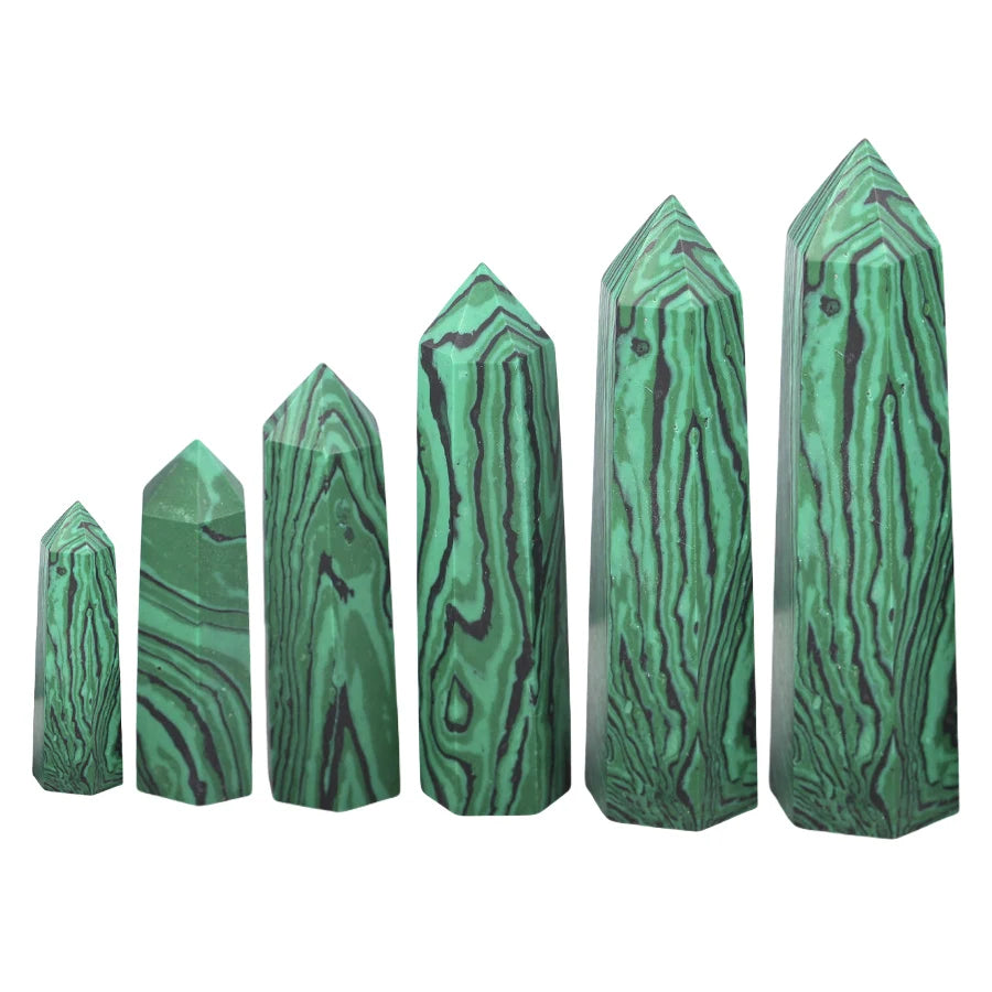 Vintage Multi-Sized Syn.Malachite Hexagonal Pillar Decoration Office Ornament Tower Agate Stone Crafts DIY Accessory Gift