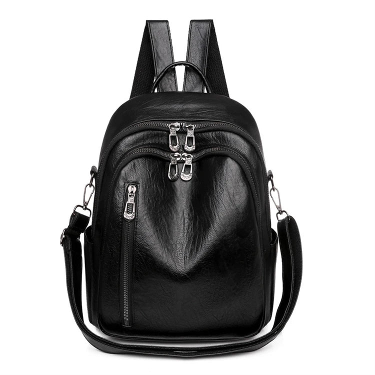 Ladies Black Brown Anti-Theft PU Leather Laptop Backpack Custom Logo Portable Office Fashion with Polyester Lining