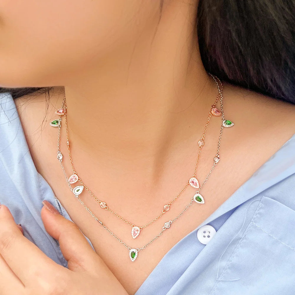 2023 Trendy Fashion Choker Jewelry Women Cubic Zirconia Chain Link Adjustable Necklace for Lady Gifts with CZ Crystal