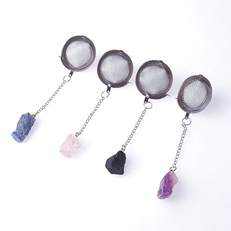Wholesale Natural Crystal Tea Strainer Stainless Steel Mesh Crafts Healing Energy Stone for Gift