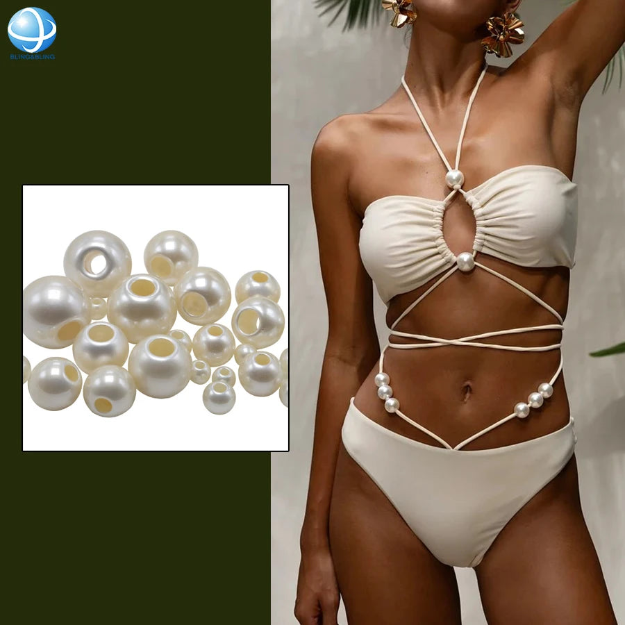 Loose Plastic White Pearls Beads DIY Big Hole ABS Shiny Pearl Beads for Bikini Bag Jewelry Making Accessories