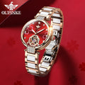 Oupinke 3183  New Stylish Girls Red Sport Watch Fashion Luxury Mechanical Ladies Ceramics Bracelet Classic Women Wrist Watch