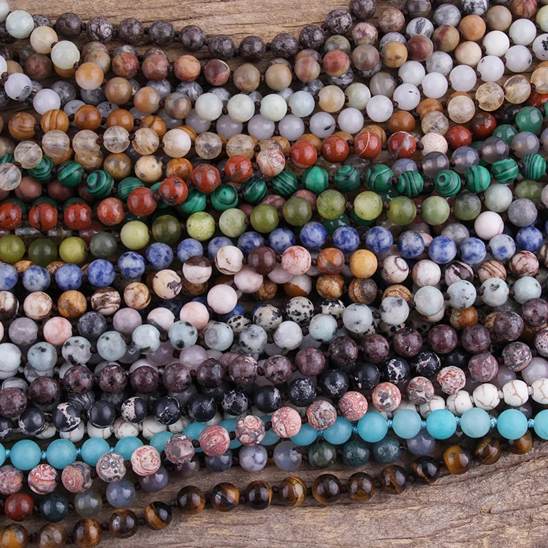 Women Custom Stone Jewelry White Howlite Necklace 8mm 125-130cm Knotted 37 Colours Natural Gemstone Long Double Wrap Necklace