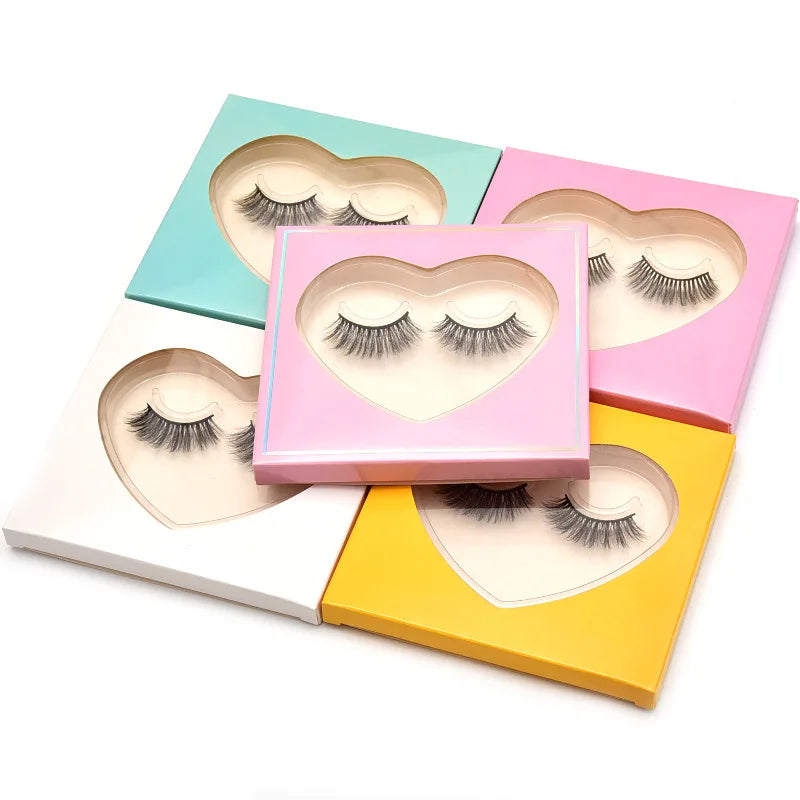 Wholesale Custom Design Pink Boxes for Private Label Empty Paper Heart Mink Lash Box Matt Lamination Embossing UV Coating 50 Pcs