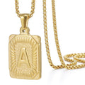 Factory 26 Alphabets A-Z Letter Initial Necklaces R.GEM. Trendy 18K Gold Plating Stainless Steel Link Square Pendant Unisex