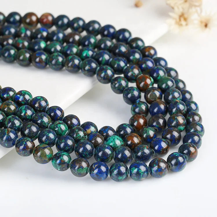 Polished Natural Azurite Round Stone Loose Beads for Jewelry Making Beaded Bracelets