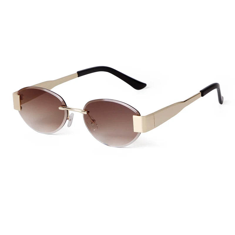 STY8090A Retro Rimless Oval Sunglasses Trendy Round Sunglasses Fashion Metal Frame Glasses for Women Men