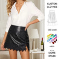 Vintage High Waist Zipper Lace Knee-Length A-Line Skirt for Women Anti-Wrinkle Matte PU Leather Nonwoven Weaving Method