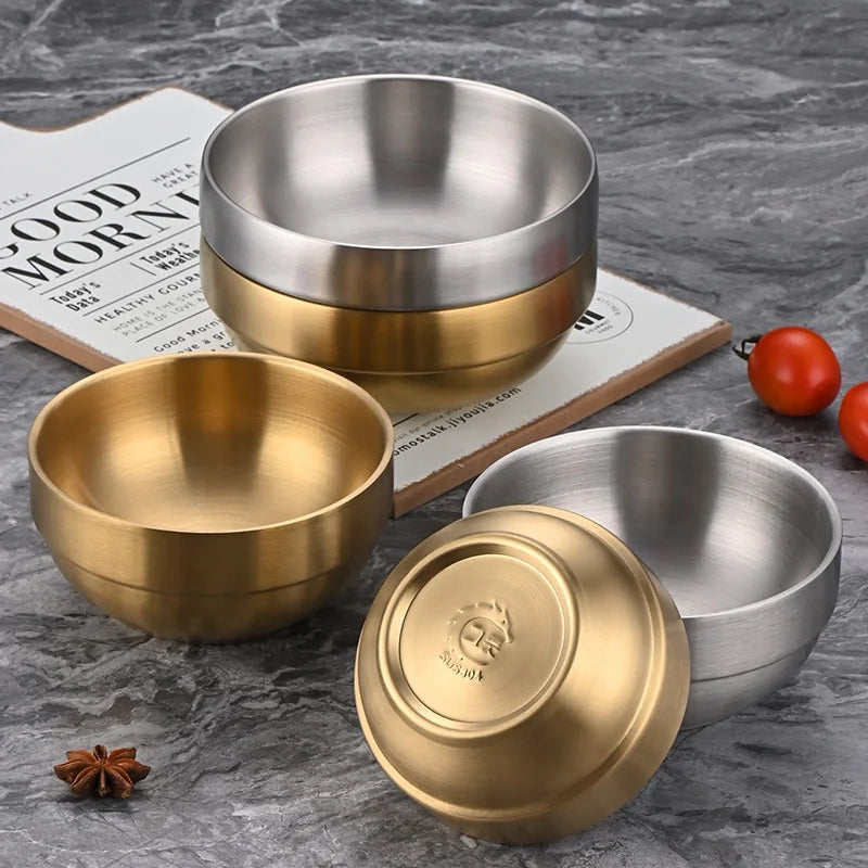 304 Korean Stainless Steel 10cm Korean Golden Double Soup Bowl  Cooking Small Bowl Children's Bowl