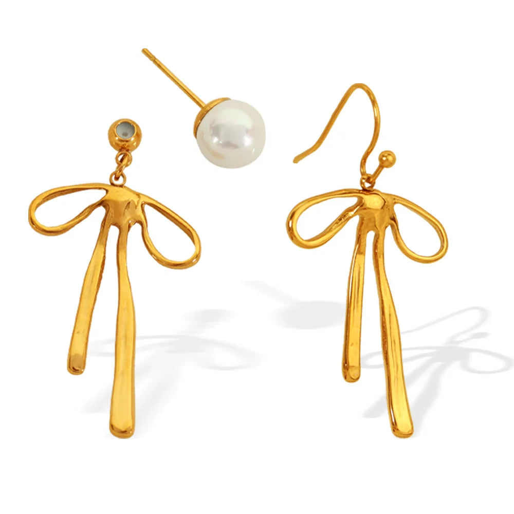 Sweet Romantic Bowknot Long Dangle Earrings for Women Girls Stainless Steel Earrings Delicate Party Jewelry