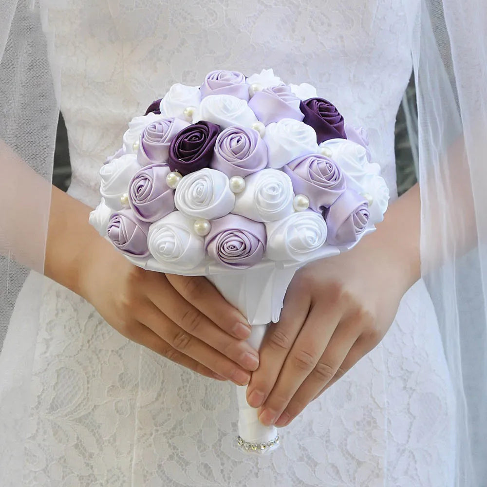 Ychon Bridal Wedding Jewelry Two-color Rose Pearl Bridal Bouquet Bridesmaid Bouquet Wedding Bride Holding Bouquet Roses