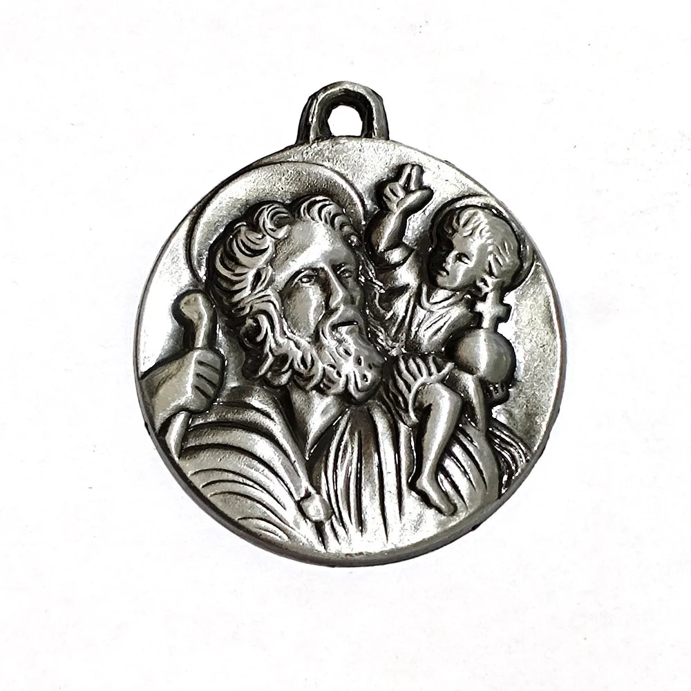 Patron Saint of Travelers and Drivers Alloy Religious Key Ring St Christopher Round Catholic Keychain Pendant