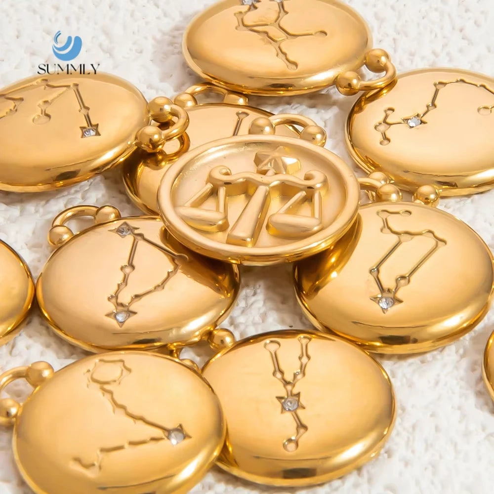 SUMMLY Twelve Constellations Zircon Jewelry Accessories Stainless Steel 18K Plated Gold  Fashion Pendants Charms