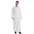 Arabic Long Sleeve Kaftan Robe for Men Breathable Printing Thobe with Crew Collar and Zipper Muslim Thobe