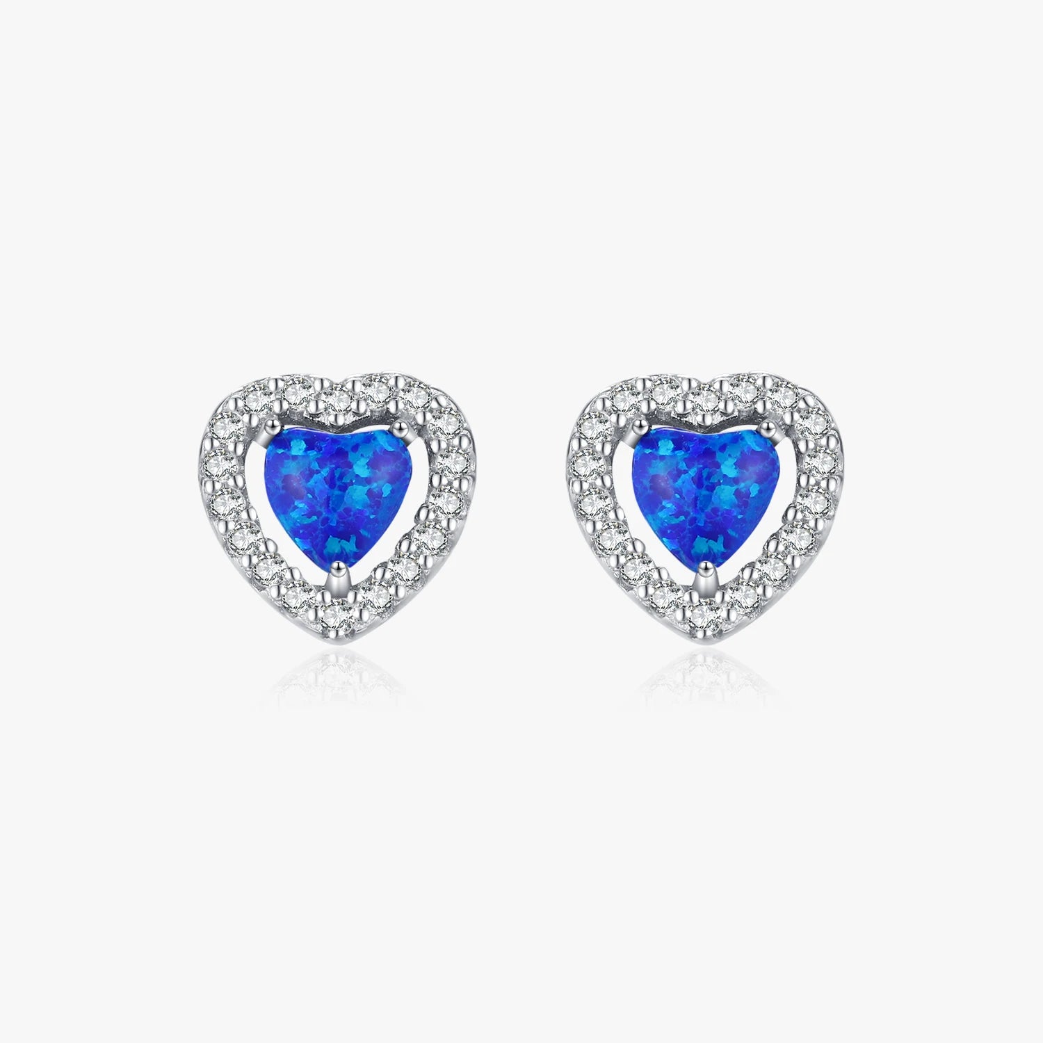 Platinum Plated Simple Earrings for Women Fine Jewelry Solid 925 Sterling Silver Elegant Hearts Blue Opal Stud Earrings