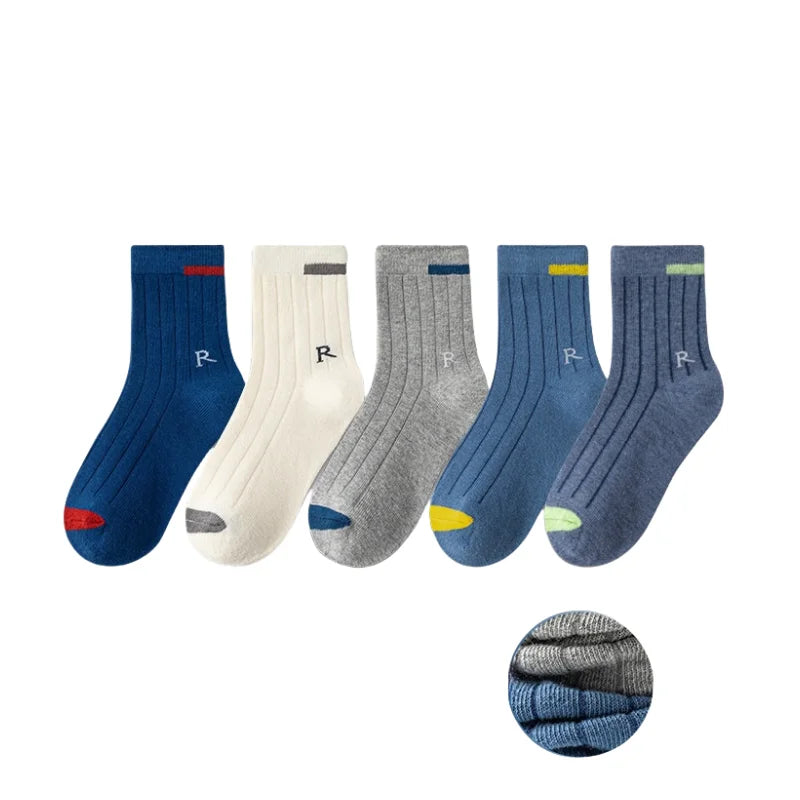100% Organic Cotton Customized Knitted Ribbed Striped High Ankle Design Socks for Boys Body Logo Print ODM Supply