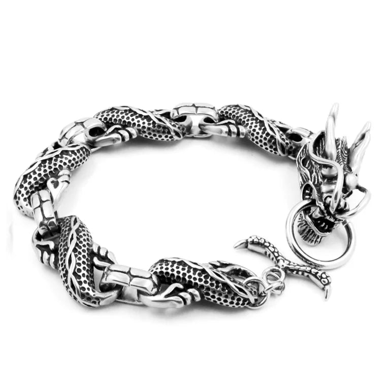 Fashion Jewelry Stainless Steel Black Couple Men Dragon Head Chinese Dragon Cable Bracelet