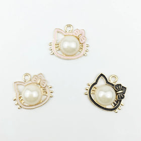 Pearl Pendant Charm Enamel Cat Jewelry Making Charms With Pearl Bead Pendants Making Dangle Bracelets Earrings Jewelry