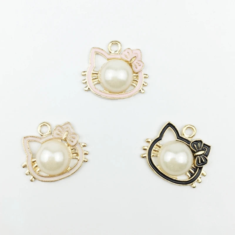 Pearl Pendant Charm Enamel Cat Jewelry Making Charms With Pearl Bead Pendants Making Dangle Bracelets Earrings Jewelry