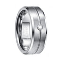Alin Brushed Tungsten Carbide Rings Tungsten Wedding Bands Silver Polished Beveled Edge Grooved CZ Stone Inlay