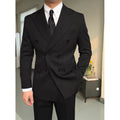 High-End Men's Black Double-Breasted Suit Lapel Collar Worsted Button Fly Button Zipper Pure Color for Business Wedding Banquet