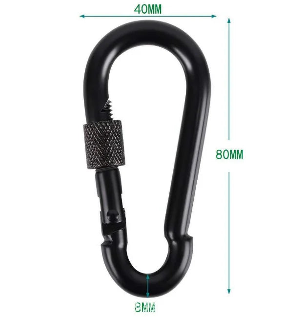 8*80 Black Spring Snap Hook With Lock Nut Climbing Carabiner