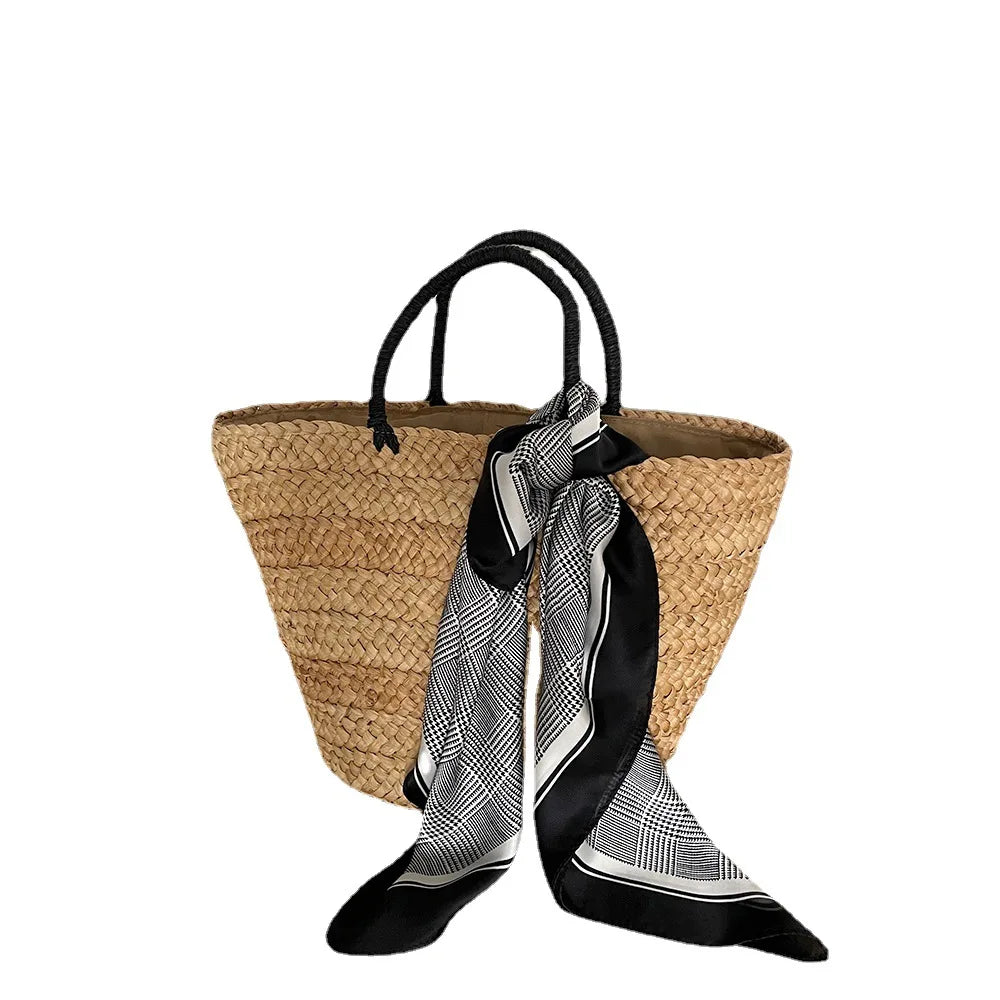 2024 Women's Custom Summer Beach Tote Rattan Bag Wholesale Fashion Straw Bags with Two Shoulder Straps and Letter Decoration