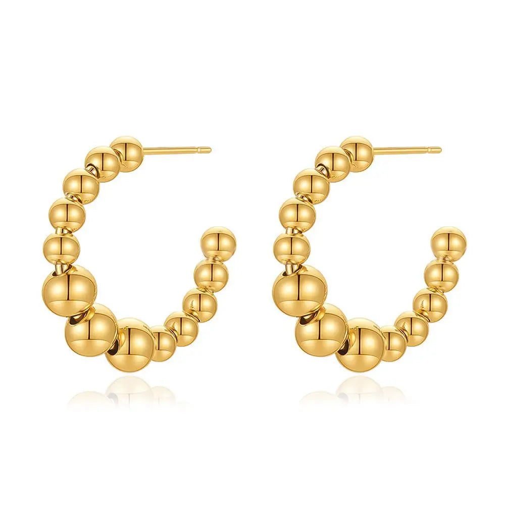 Shescity Gold Plated Stainless Steel Drop Earrings Trendy C-Shaped Beads Minimalist Hoop Earrings Women Jewelry for Gifts