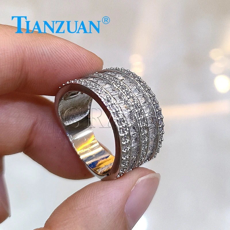 13mm Small baguette Two Rows Eternity Band Sterling 925 Silver Hip Hop Moissanite Ring Men Women Diamonds Male Fine Jewelry