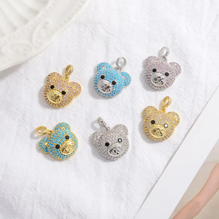 CZ8750 18k Gold Silver Plated Cute Rainbow Multicolor CZ Micro Pave Zircon Bear Animal Charm Pendants